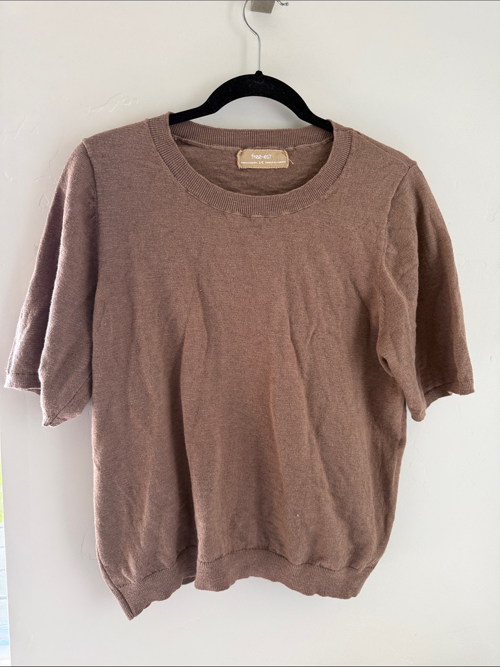 Free-est by Free People Brown Crewneck Linen Blend Short-Sleeve Knit Sweater L